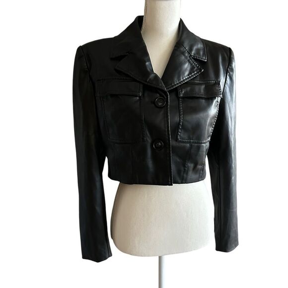 Saunders Black Faux Leather Jacket Size 2 - Picture 6 of 9